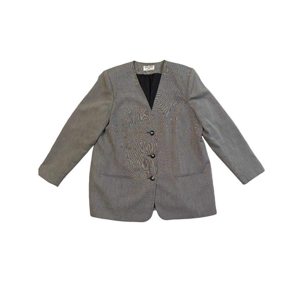Vintage Alfred Dunner Made in USA Women's Blazer Gray Micro Check Size 16W